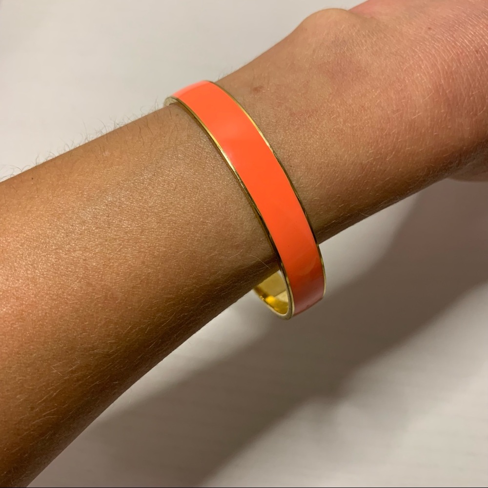 Vintage Y2K J.Crew Coral Orange Skinny Enamel Gold Bangle Bracelet - Picture 6 of 7